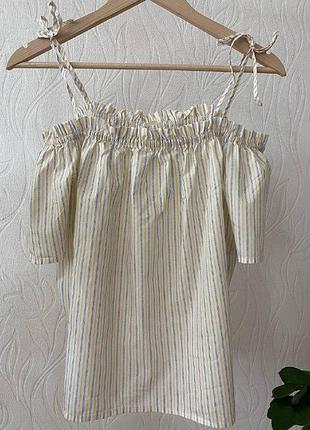 Нова літня блуза на зав'язках в голубо-жовту смужку h&m