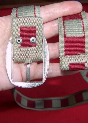 Бежево-красный текстильный ремень детский3 фото
