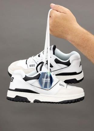 New balance nb 550 white black трендові кросівки баланс білі чорні крутые белые с черным логотипом кроссовки унисекс женские мужские