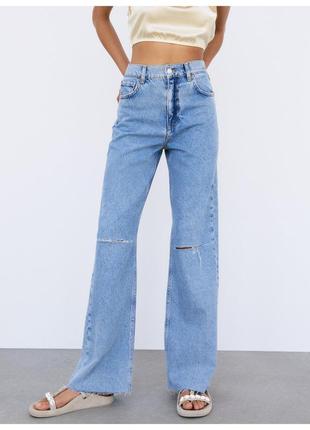 Zara джинсы с широкими штанинами и разрезом на коленях высокая посадка