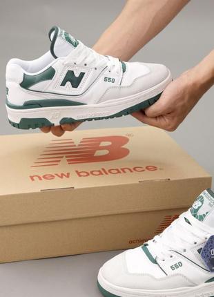 New balance nb 550 green white трендові яскраві кросівки баланс зелені білі круті зелені кросівки жіночі