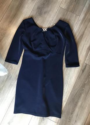 Обтягивающее платье короткое темно синее с коротким рукавом рукав 3/41 фото