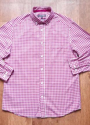 Рубашка малиновая и белая клеточка marks&spencer размер s, m, хлопок 100%2 фото