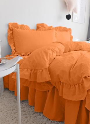 Комплект постельного белья с рюшей сатин премиум оранжевый1 фото