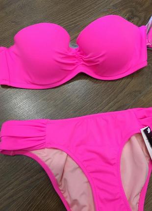 Купальник victoria’s secret розовый бандо + плавки чикстеры2 фото