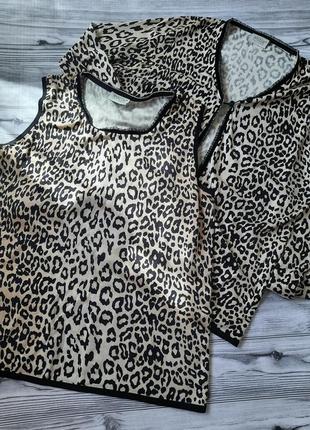 Кофта майка джемпер двойка принт леопард шелк натуральный1 фото