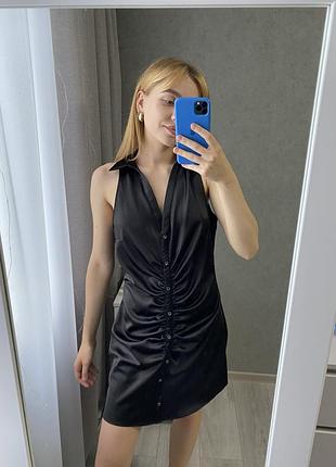 Сатиновое платье, чёрное от zara