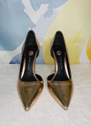 Шикарные золотые элегантные туфли - лодочки river island в стилі tom ford1 фото