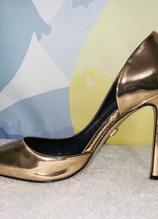 Шикарные золотые элегантные туфли - лодочки river island в стилі tom ford3 фото