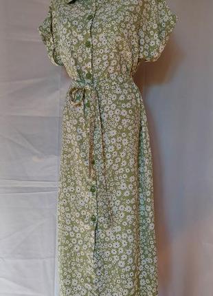 Мятно- зеленое в цветочный белый принт платье- рубашка george(размер 10)2 фото