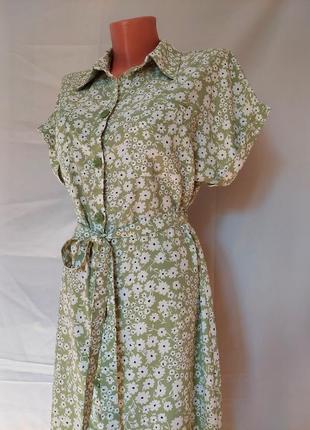 Мятно- зеленое в цветочный белый принт платье- рубашка george(размер 10)9 фото