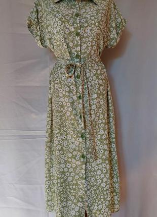 Мятно- зеленое в цветочный белый принт платье- рубашка george(размер 10)4 фото