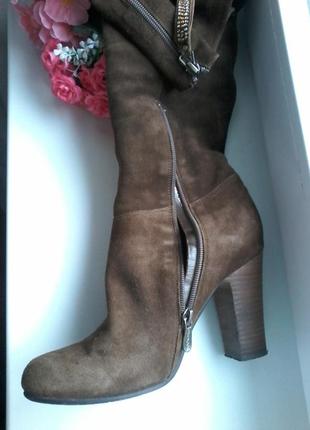 Високі натурально замшеві чобітки демісезонні deenoor, коричневі 38р4 фото