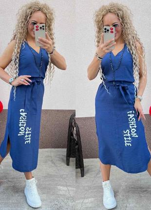 Сукня льон довге батал