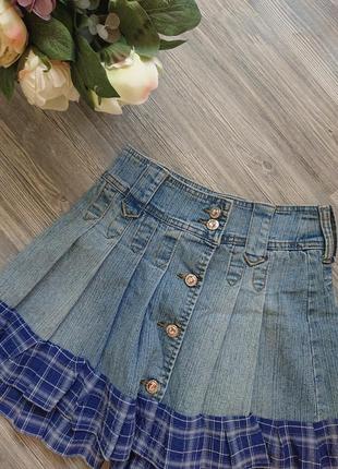 Женская джинсовая юбка на пуговицах ярусами р.s/xs3 фото