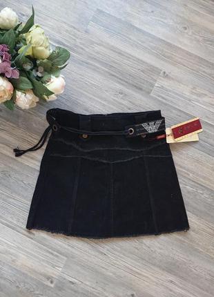 Черная вельветовая юбка с необработанным низом и поясом р.s1 фото