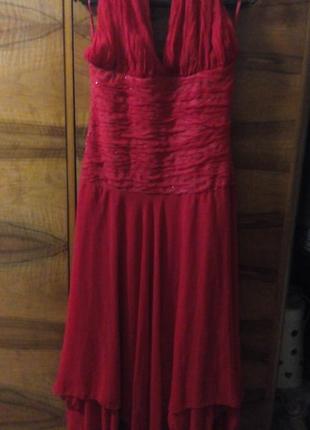 Красное шифоновое платье в пол вечернее на завязках2 фото