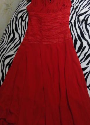 Красное шифоновое платье в пол вечернее на завязках1 фото
