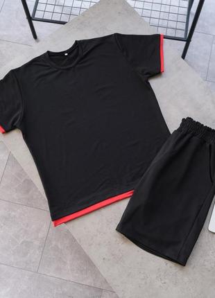 Базовый набор комплект костюм шорты + футболка с красной подшивкой полоской