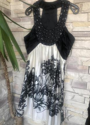Распродажа скидка нарядное платье короткое черно белое цветочное4 фото
