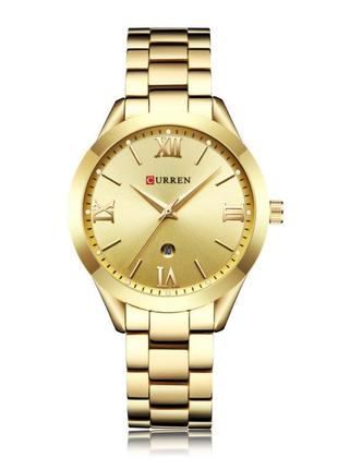 Женские часы curren blanche каррен золотистые с датой на металлическом браслете