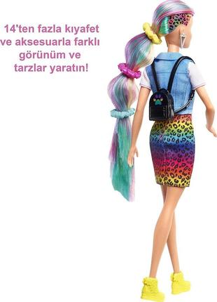 Лялька барбі райдужний леопард barbie leopard rainbow hair doll grn816 фото