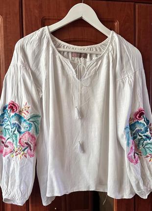 Сорочка, блузка, вишиванка, святкова блузка, вишивка, квіти, біла сорочка1 фото