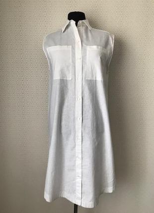 Нове (з етикеткою) біле лляне плаття сорочка без рукавів від h&m, розмір м (l-3xl)