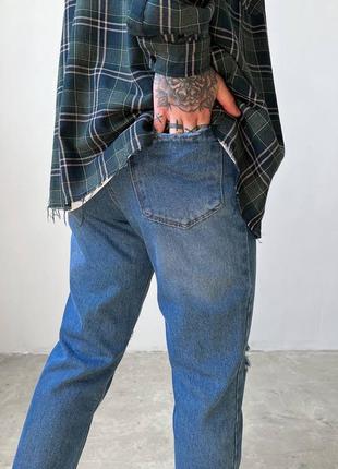 Розпродаж чоловічі стильні джинси з рваними колінами в блакитному кольорі8 фото