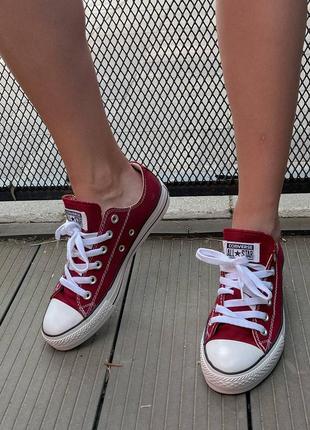 Converse all star low burgundy кеды женские конверсы красные