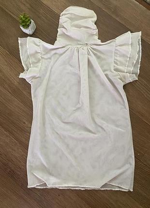 Біла футболка блуза під шию ошатна з воланом сіточка xs s