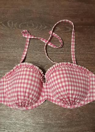 Брендовий стильний верх купальника в клітинку р. 36 d /dd 80 d/ dd від george кісточки поролон
