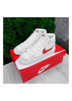 Кросівки жіночі nike blazer mid білі червоні / кросівки жіночі найк нью блейзер білі кроси