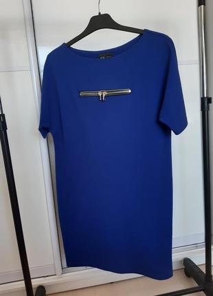 Женское платье-туника насыщенного синего цвета7 фото