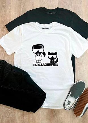 Чоловіча футболка karl lagerfeld карл лагерфельд біла чорна мужская футболка белая ч3 фото