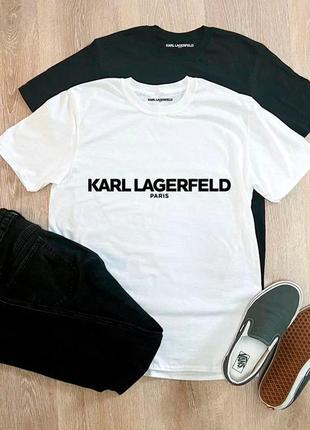 Чоловіча футболка karl lagerfeld карл лагерфельд біла чорна мужская футболка белая ч2 фото