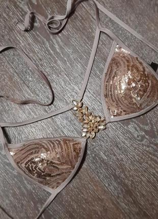 Брендовий шикарний верх купальника  з декором   і пайетками  р.10 від ann summers7 фото