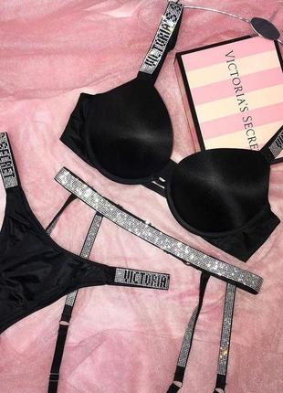 Чорний комплект зі стразами victoria's secret вікторія сікрет
