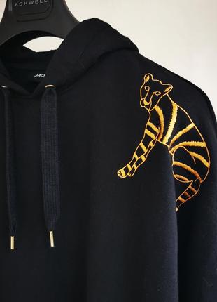 Чёрный оверсайз худи, свитшот с тиграми от monki🔥7 фото