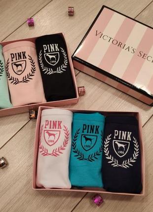 Набір трусиків в коробці pink 1986, трусики в стилі victoria's secret.