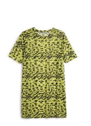 Платье футболка неонового цвета леопардовый принт2 фото