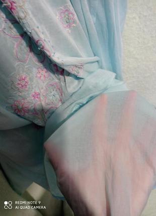 35 хлопковое вышивкой очен красивое лёгкое воздушное небесно-голубое натуральное хлопок платье kushi9 фото