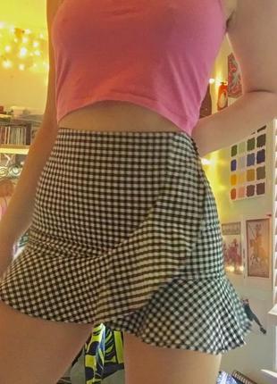 Спідниця в клітинку міні з воланом