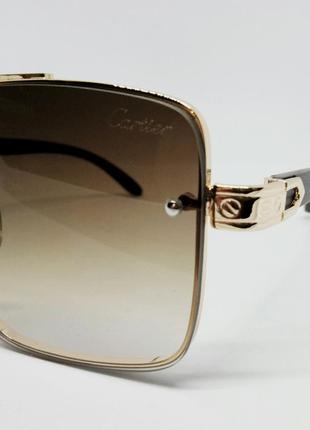 Очки в стиле cartier модные мужские солнцезащитные очки коричневый градиент в золотом металле3 фото