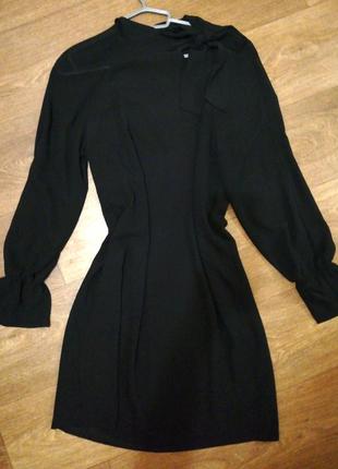 Сукня жіноча чорна міді рукава волани довгі вечірня стильна шифон sisley платье женское вечернее нарядное чёрное1 фото
