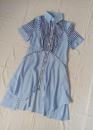 Платье летнее в полоску на пуговицах.