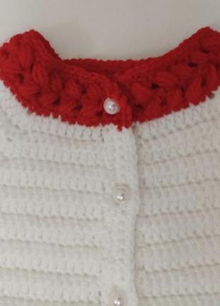 Дитячий в'язаний білий з червоним кардиган, пальто для дівчинки на 2-3 роки3 фото