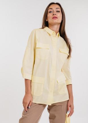 Жіноча сорочка лимонного кольору з чотирма кишенями спереду2 фото