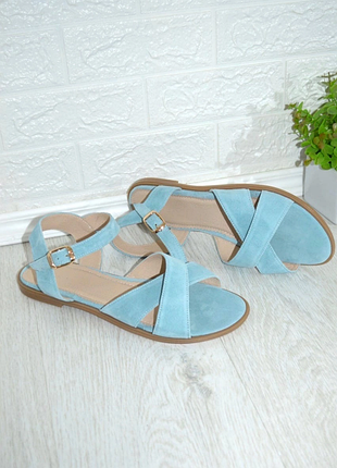 Босоніжки натур замша блакитні /голубі 36-44р всі кольоии