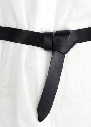 Ремень женский кожаный-узел без пряжки черный sf-258 black (125 см)7 фото